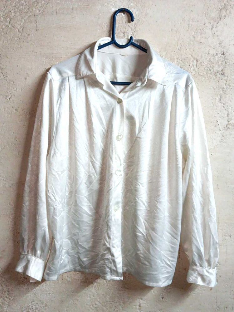 Oversized Shining Partywear Formal Shirt White