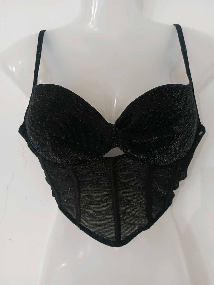 SEXY BLACK SHIMMERY MESH CORSET