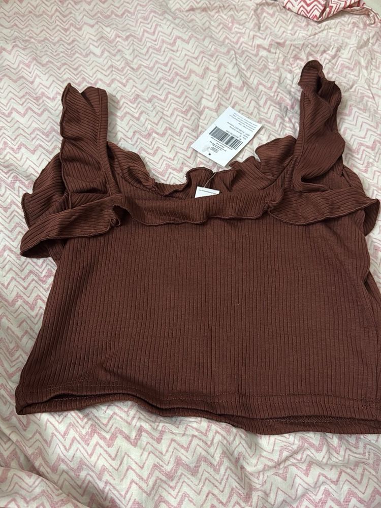 Ruffled Brown Crop Top
