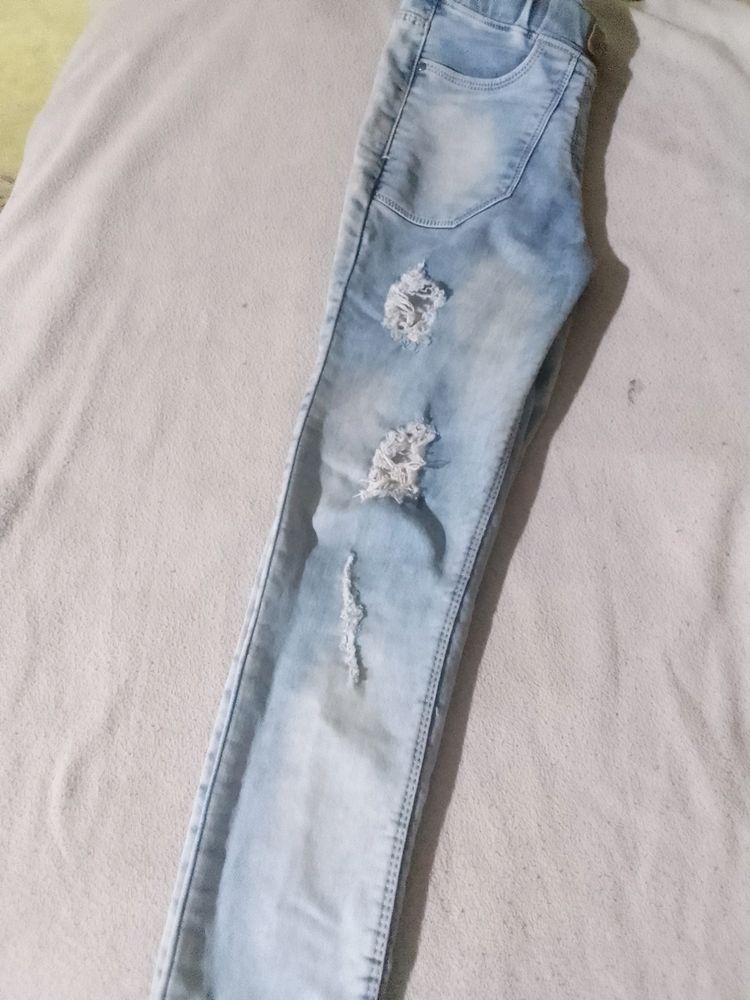 Damage Blue Cotton Jeans