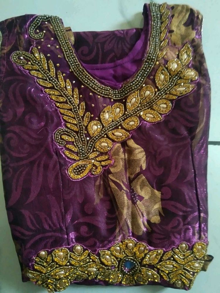 Embroidered Purple &amp; Gold Sleeveless Top