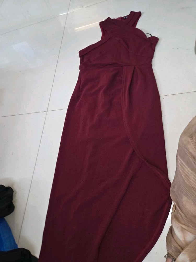 Burgundy Cross-Neck Maxi Dress