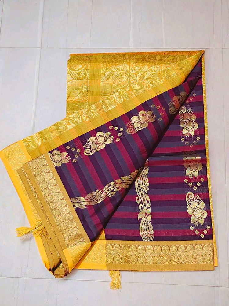 Elegant Yellow &amp; Purple Saree