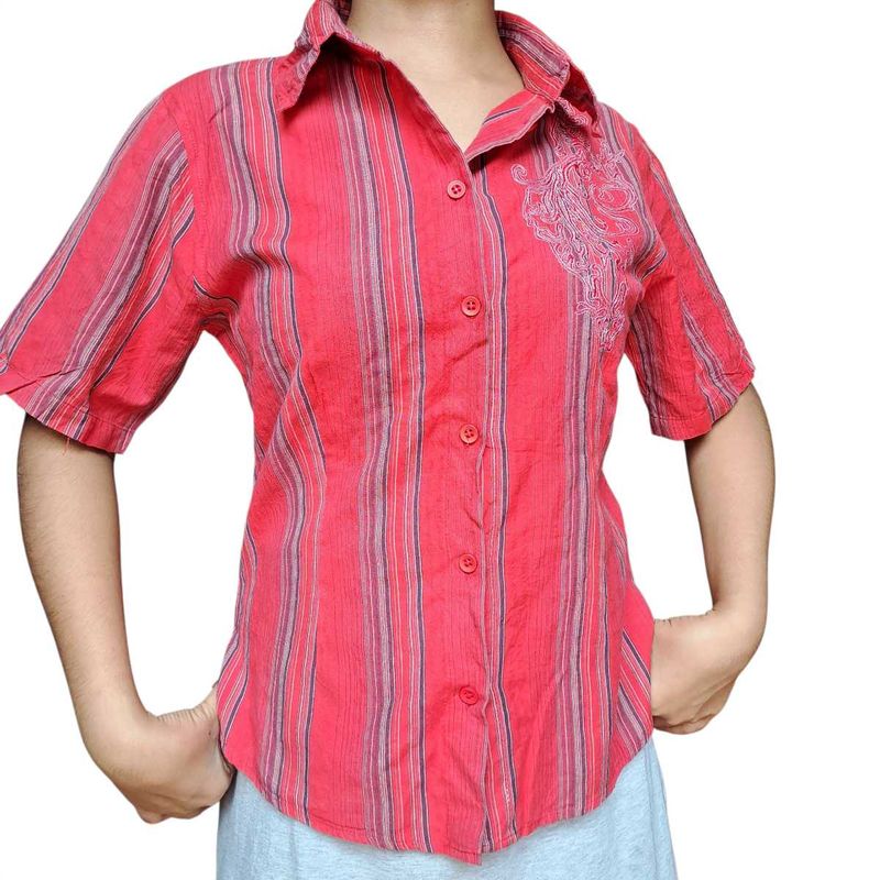 Vintage Red Striped Button-Down Shirt