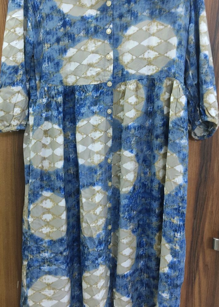 Boho Chic Blue Print Midi Dress