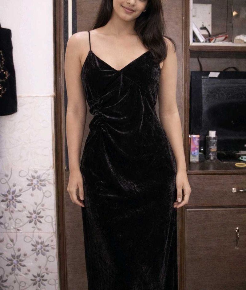 Elegant Black Velvet Slip Dress