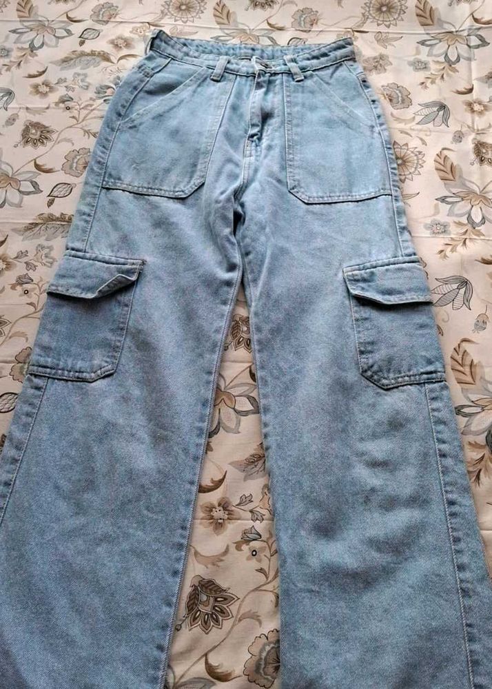 Light Wash Denim Cargo Pants