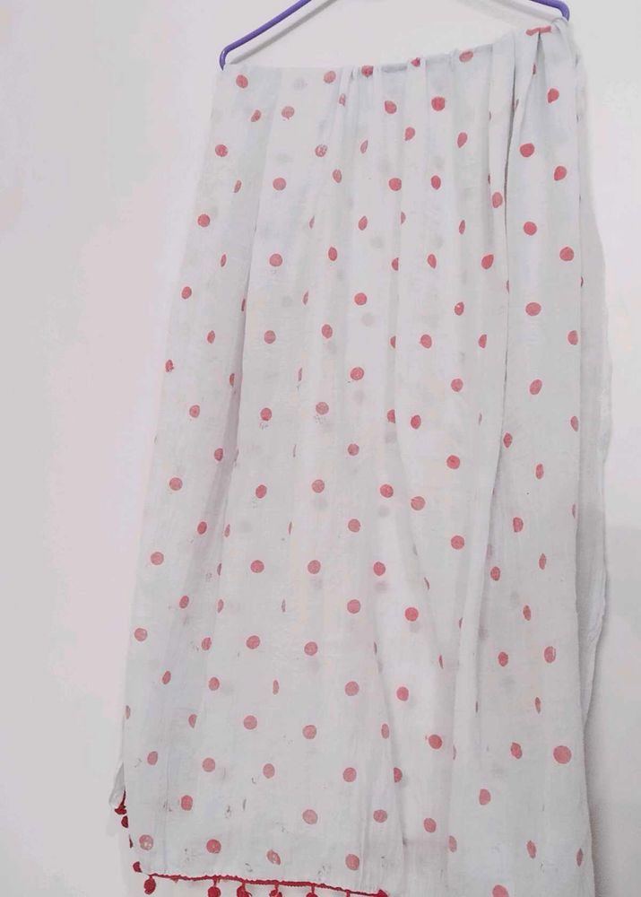 White &amp; Red Polka Dot Dupatta