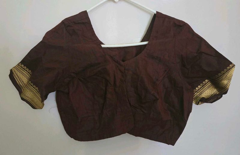 Brand new Brown Saree Blouse with jari border