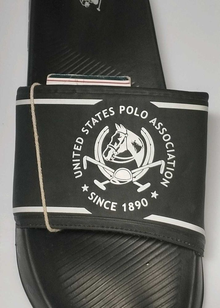 US POLO ASSN Mens Black Flip Flop Sliders
