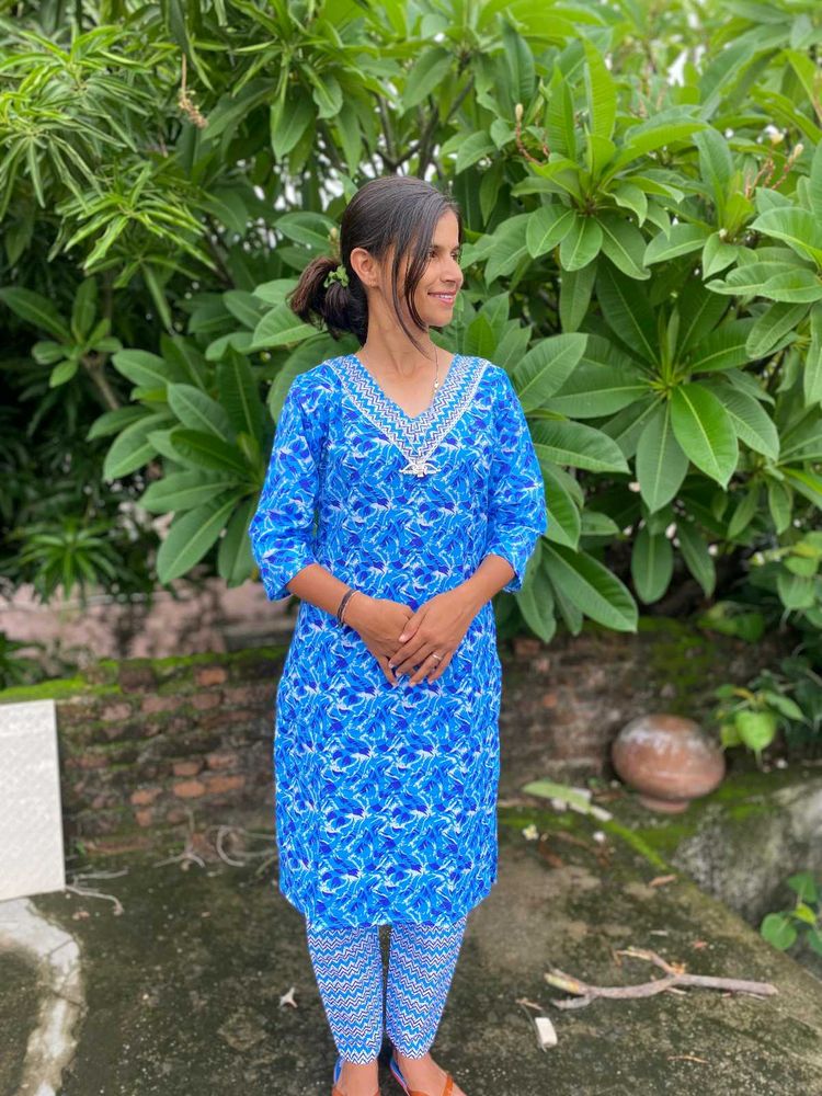 Women Blue Kurta Set , For Daily | Office| Festiva