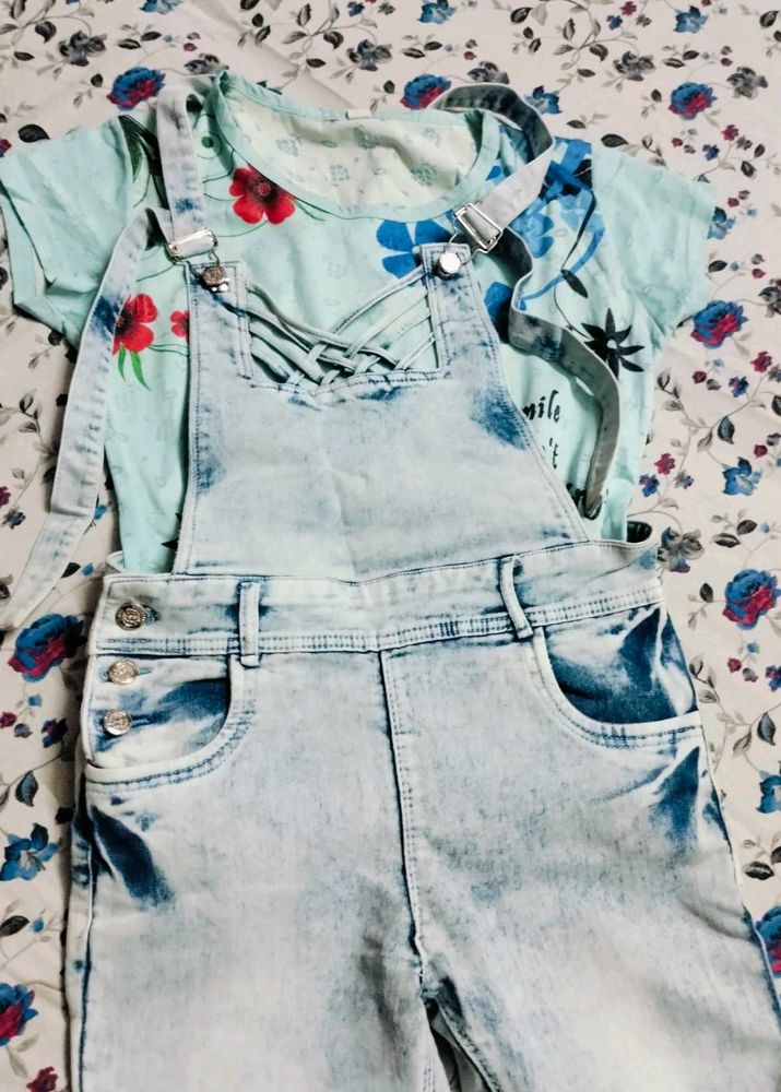 Denim Dungaree With Tshirt