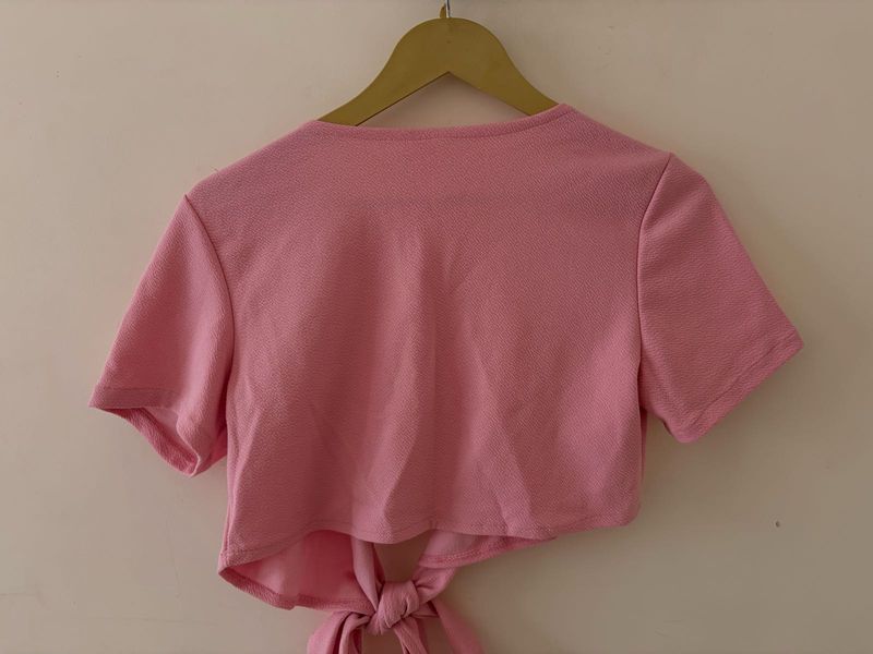 Pink Tie-Back Crop Top