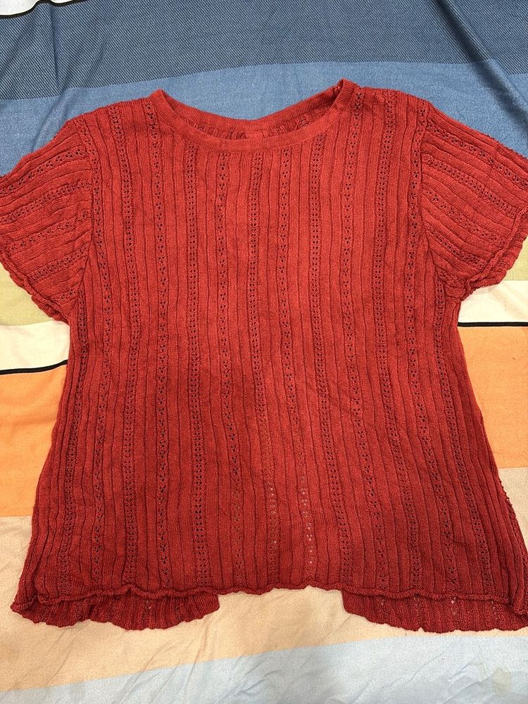 Coral Ribbed Top