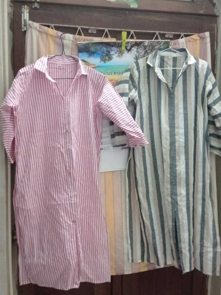 Striped Shirt Dresses - Set of 2