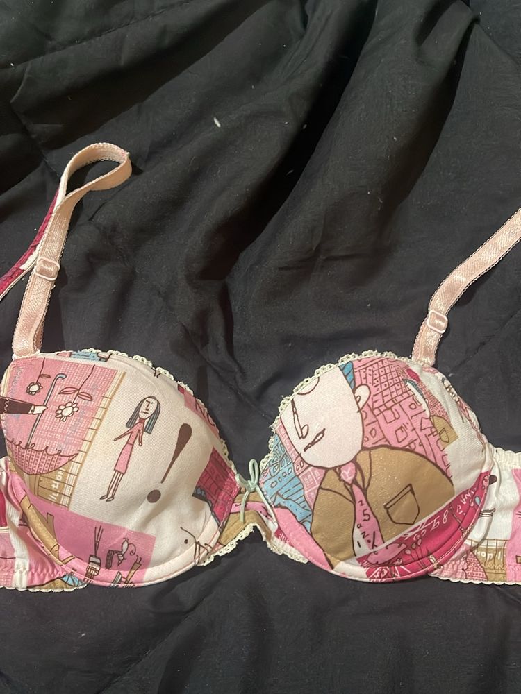 Cute Graphic Pink Lace Bra Y2k
