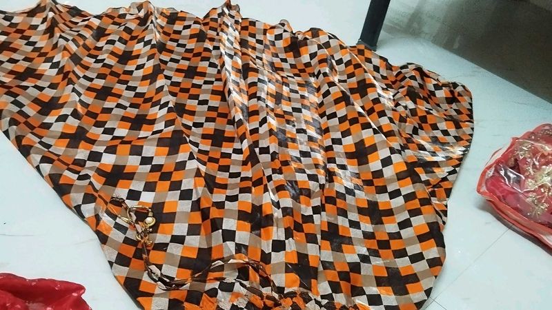 Orange and Black Checkered Skirt