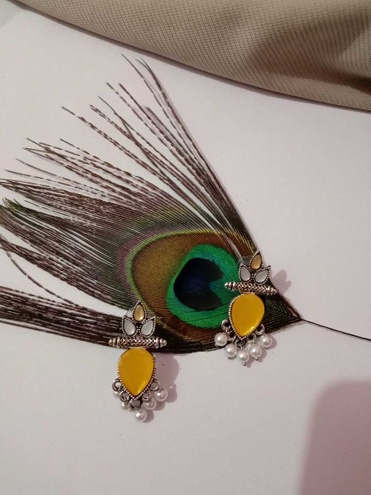 Golden Bloom: Ethnic Leaf Earrings with Pearl