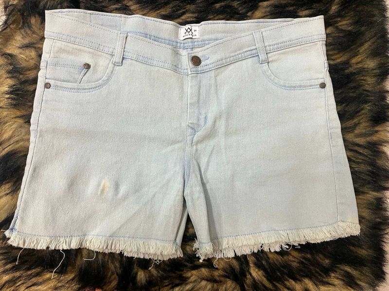 Light Wash Denim Frayed Shorts