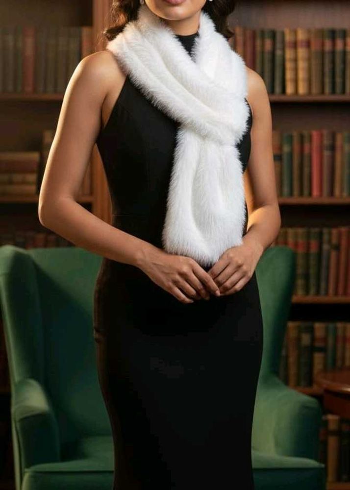 Elegant Faux Fur Scarf - White