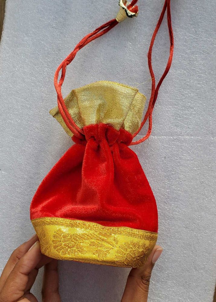 Price DropVelvet Red Wedding Potli With Golden Lac