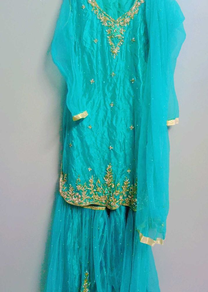 Teal Embroidered Kurta Set