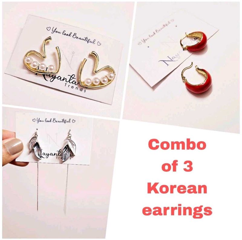 Combo Of 3 Korean Earrings