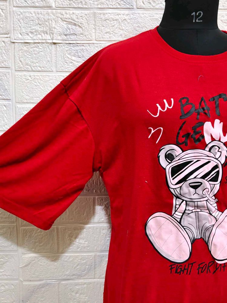 Red Graphic Bear oversized Tee