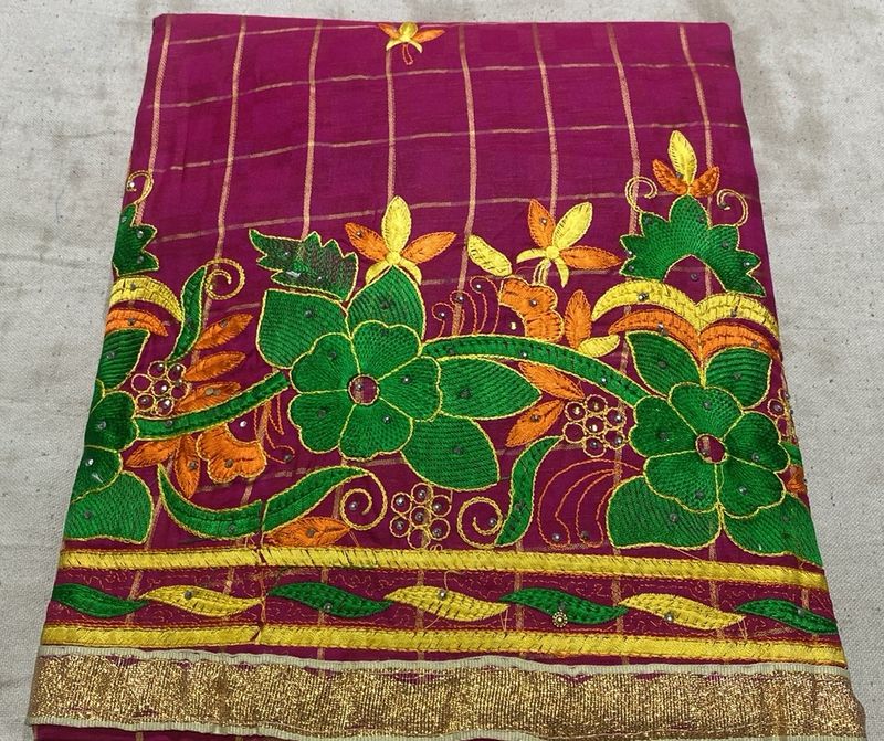 Rani Colourful Thread Work Contrasted Duppta Green