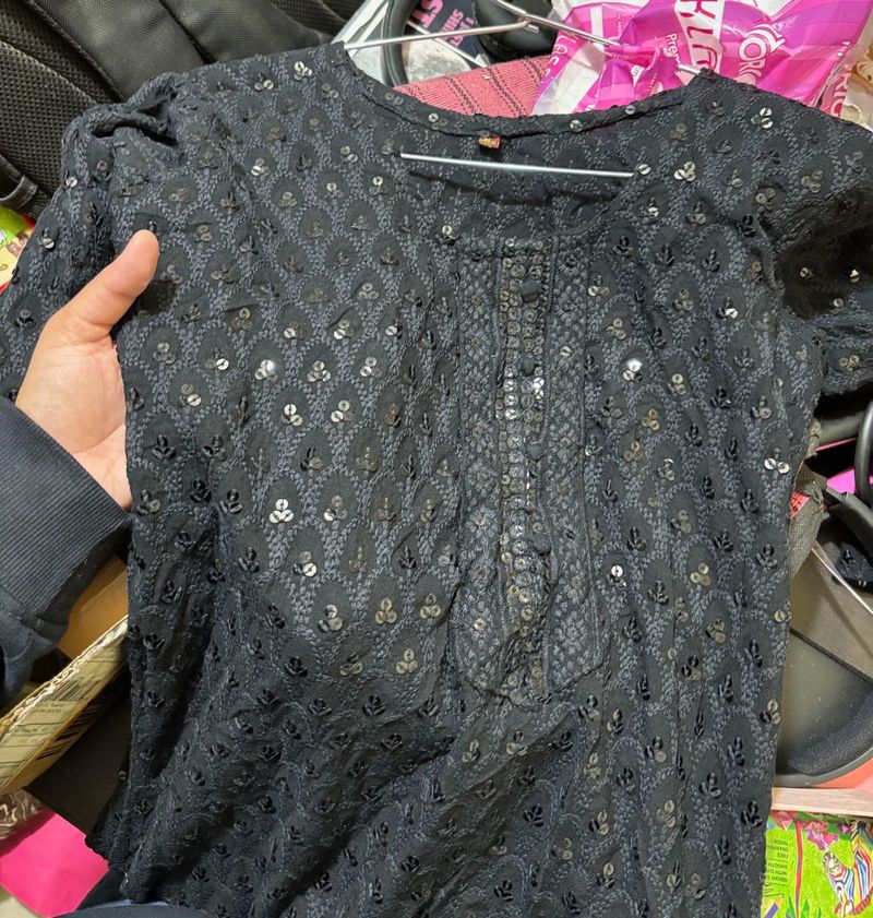 Black Embellished Kurti &amp; Plazzo