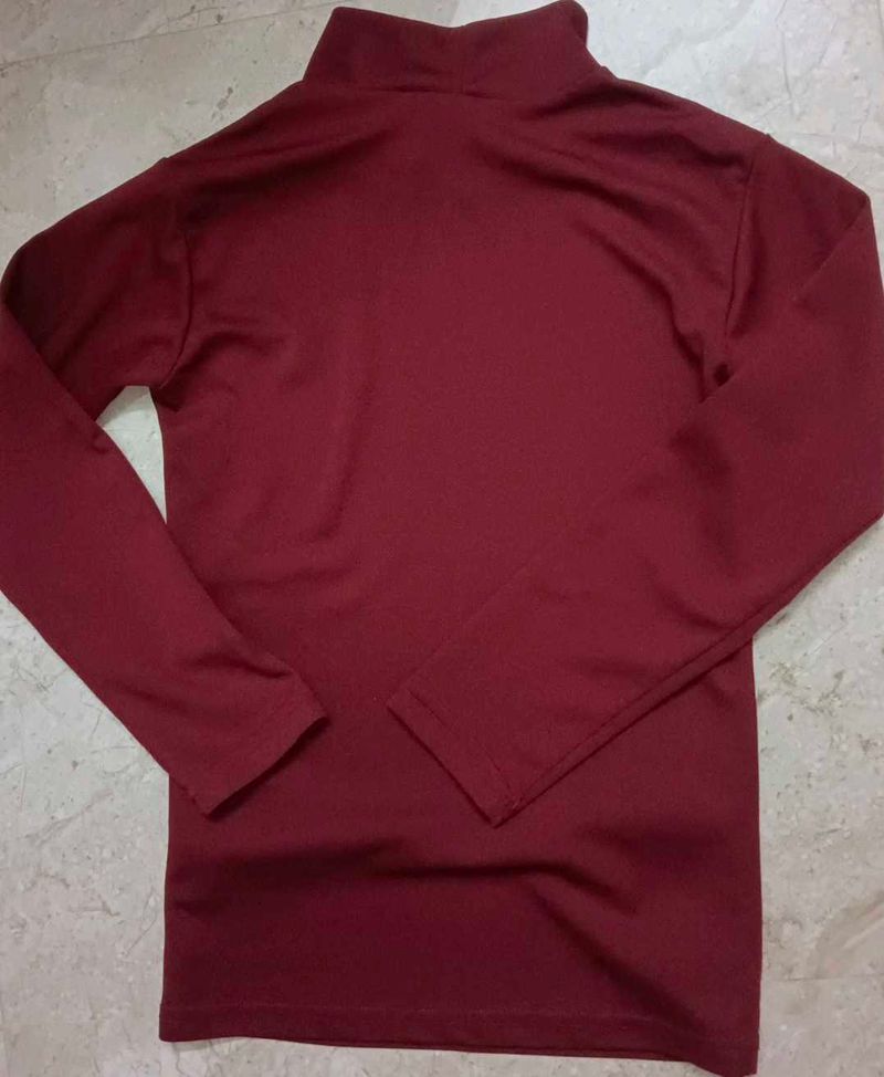 Burgundy Turtleneck Long Sleeve Top