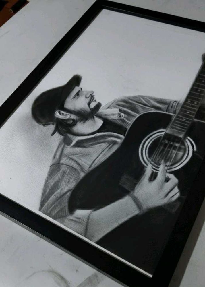 Framed Guitarist Graphite Drawing