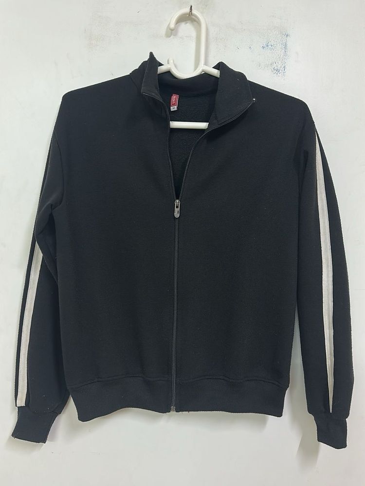 Black Track Jacket with White Stripes