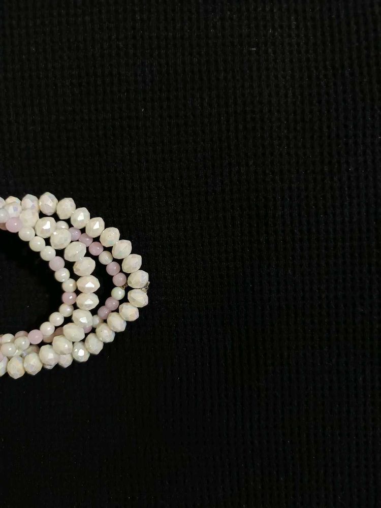 White Stone And Sleep Pink Bracelet Stack