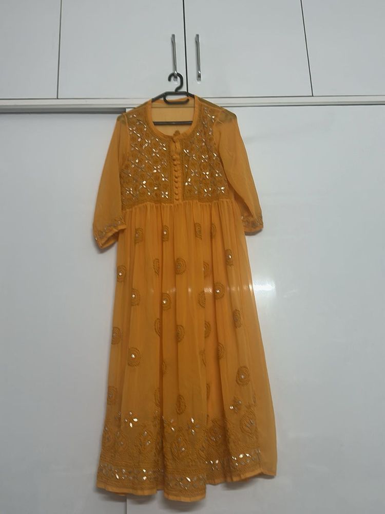 Embroidered Yellow Anarkali Dress