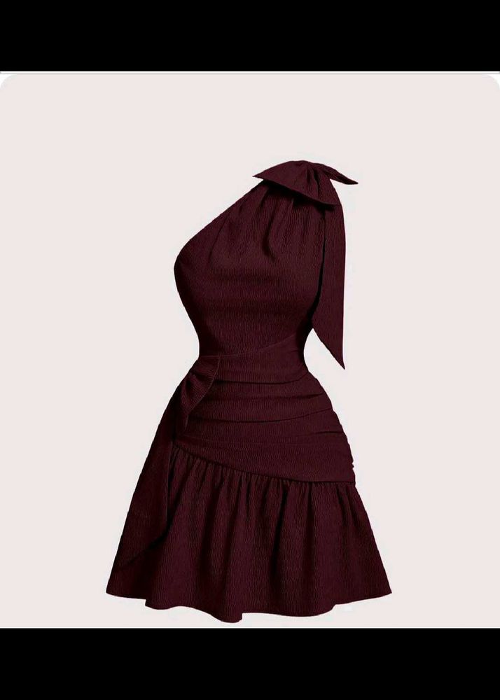 Burgundy One-Shoulder Bow Dress