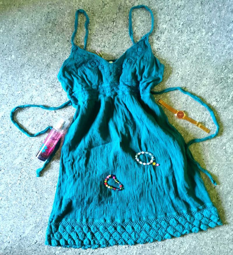 TEAL SPAGHETTI STRAPS DRESS