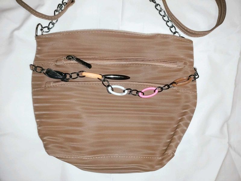 Brown Shoulder Bag with Chain Detail