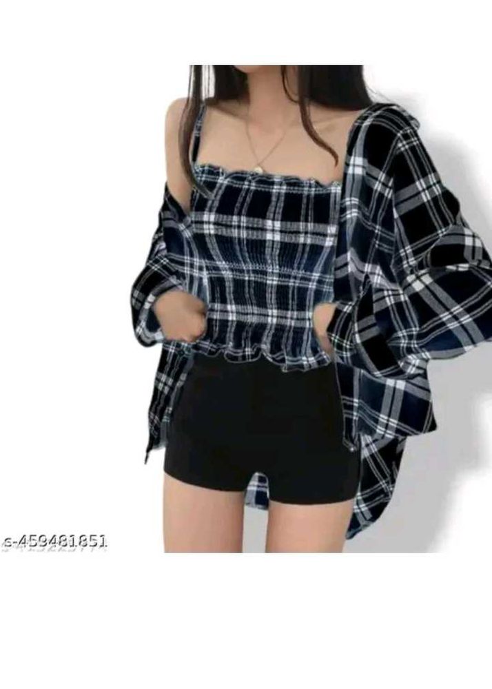 Trendy Plaid Top &amp; Cardigan Set