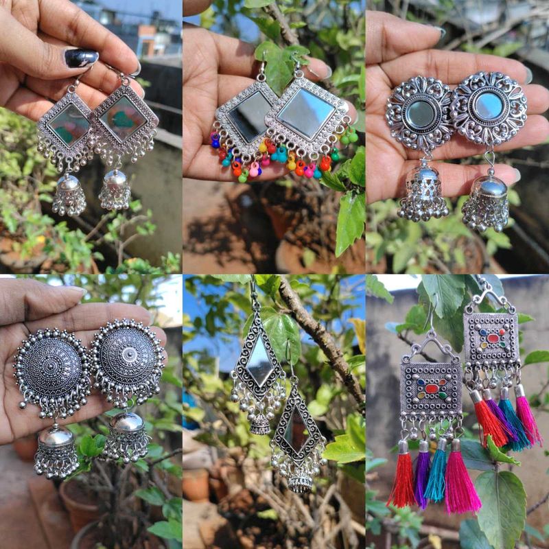 Set Of 6 Oxidized Earrings