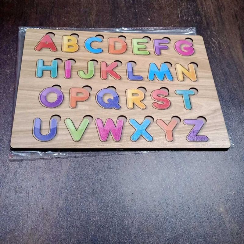Wooden Puzzle Board Abc Letters Shapes Educational