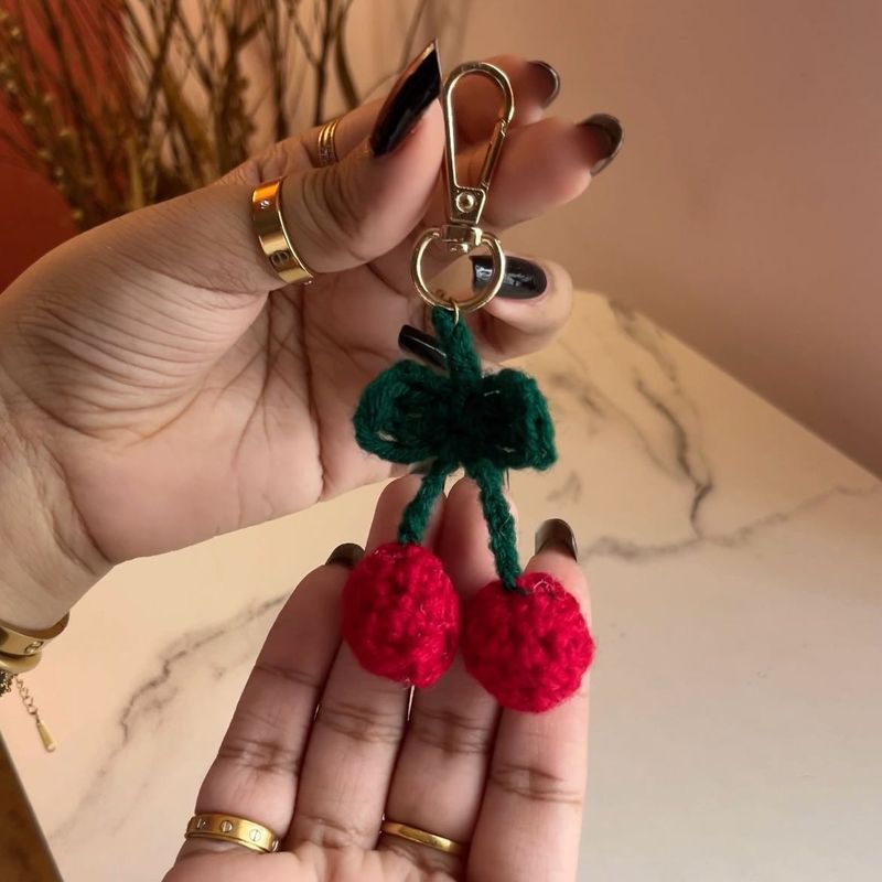 Crochet Cherry Keychain