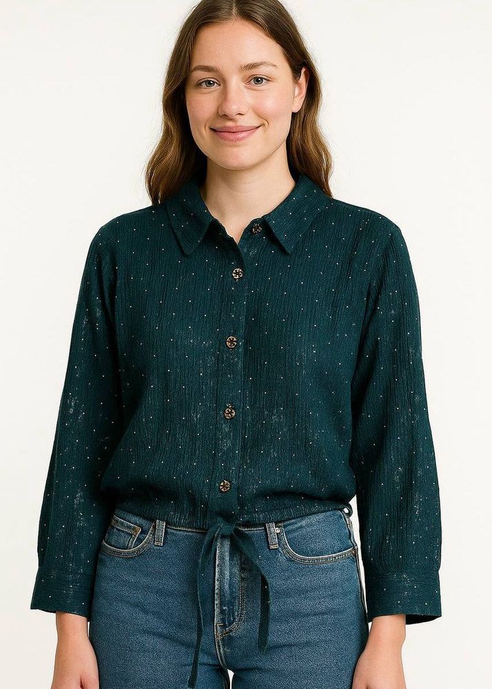 Green Print Tie-Waist Shirt