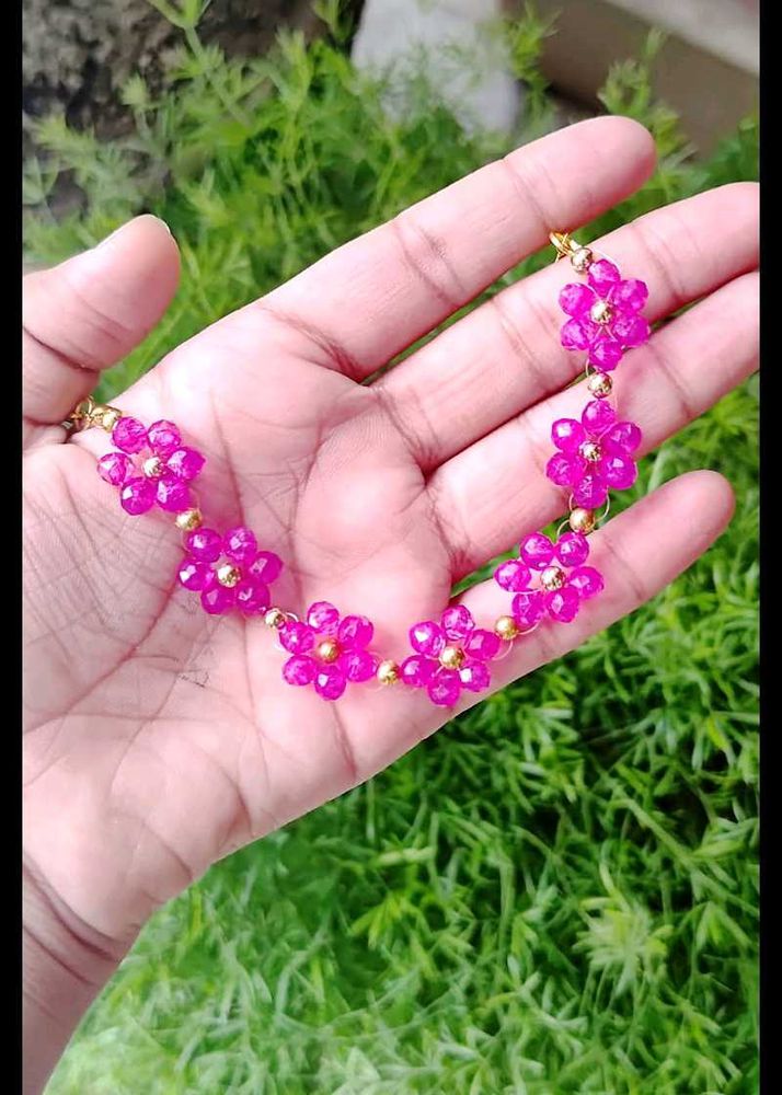 Pink Floral Beaded Bracelets