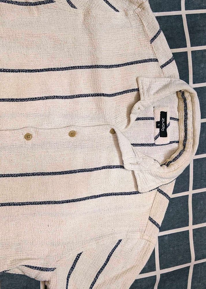 Dobby Textured CheckedCuban Collar Relaxed Shirt