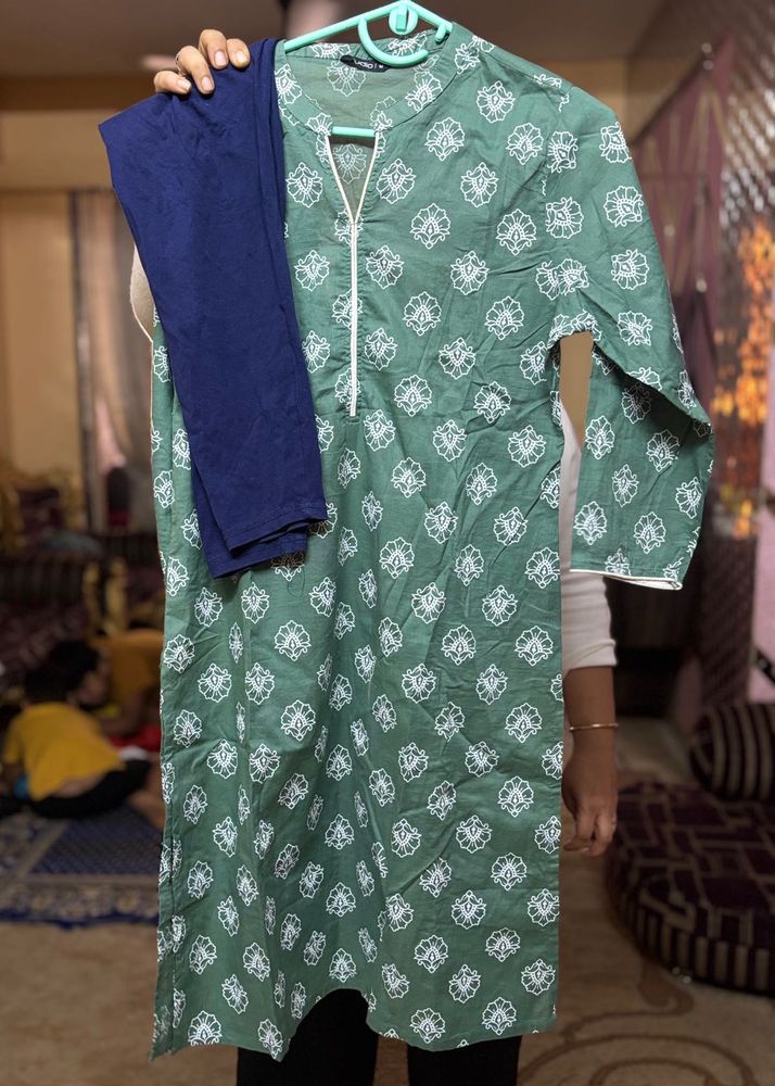 Cotton Green Printed Kurta Set