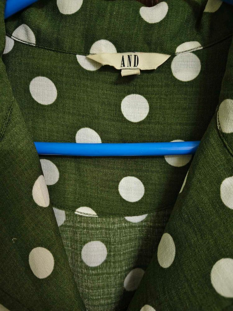 AND Olive Green Polka Dot Dress