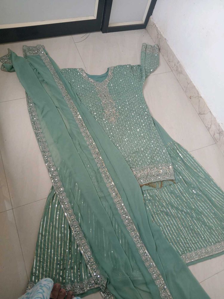 Sea Green Sequined Kurta Set