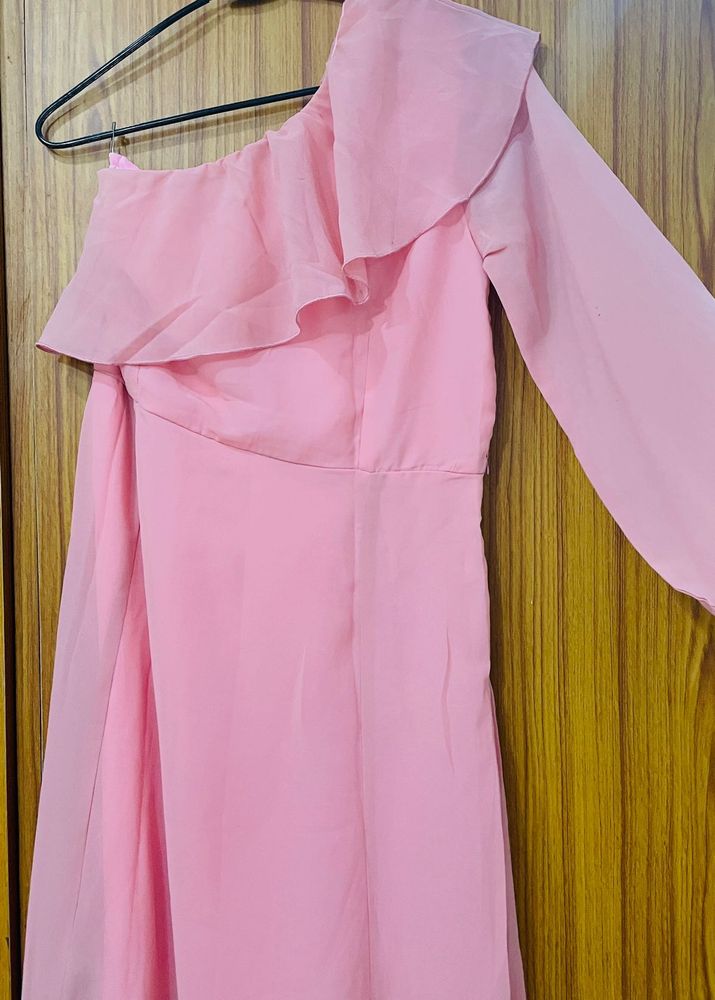 Sassafras Baby Pink One Shoulder Dress