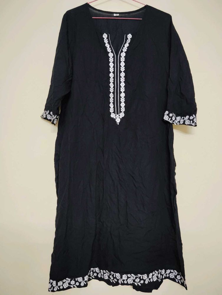 Black Embroidered Kurti Dress